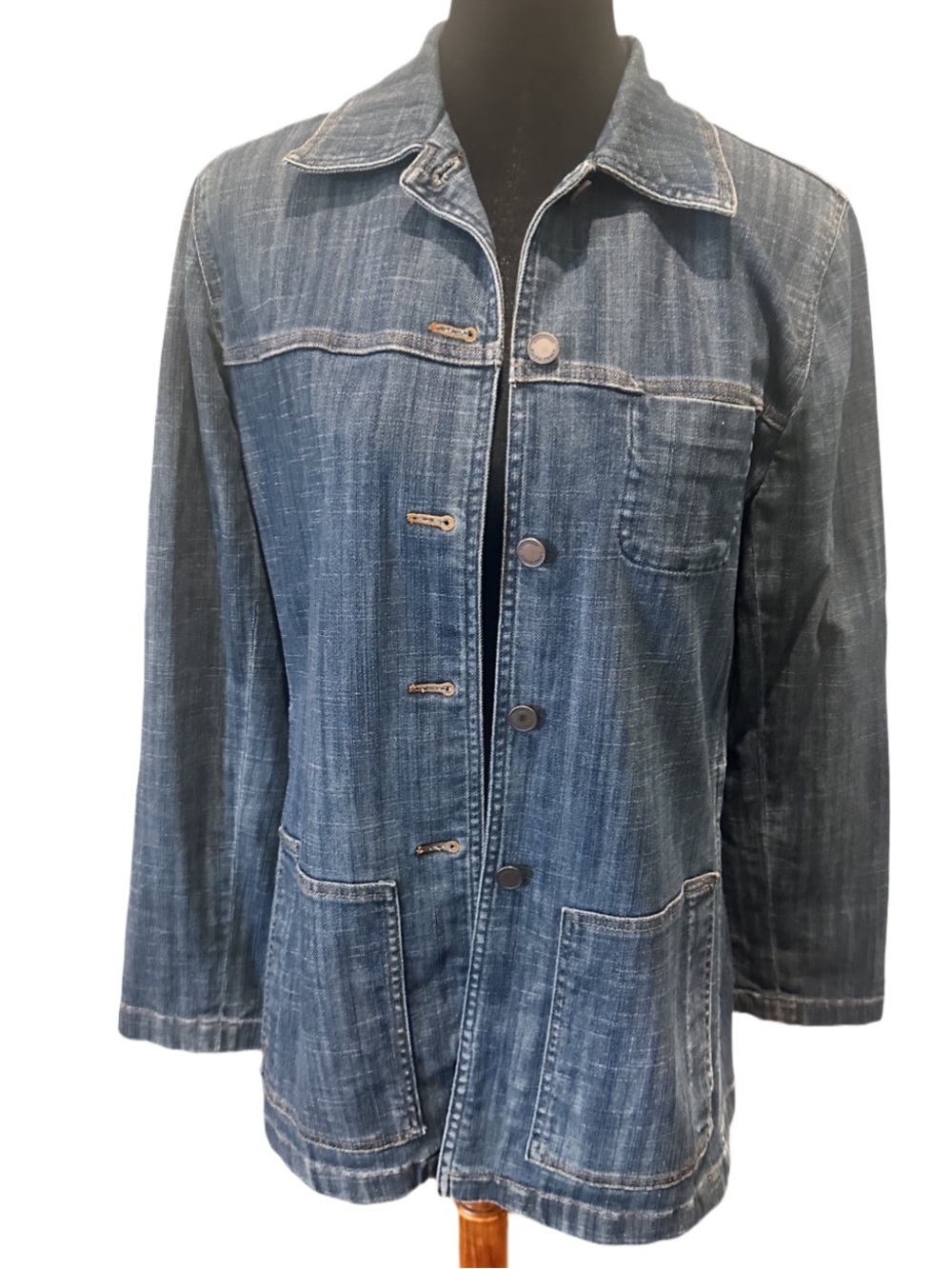 Ellen Tracy Barn Jacket Women’s Denim Jacket - Blue Washed Jean Coat 10
